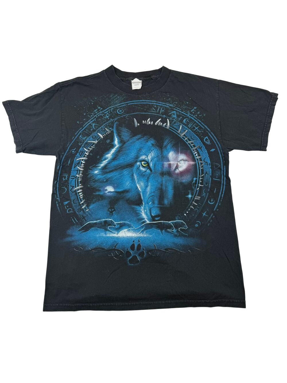 Vintage Wolf Graphic T-Shirt Black Blue Medium